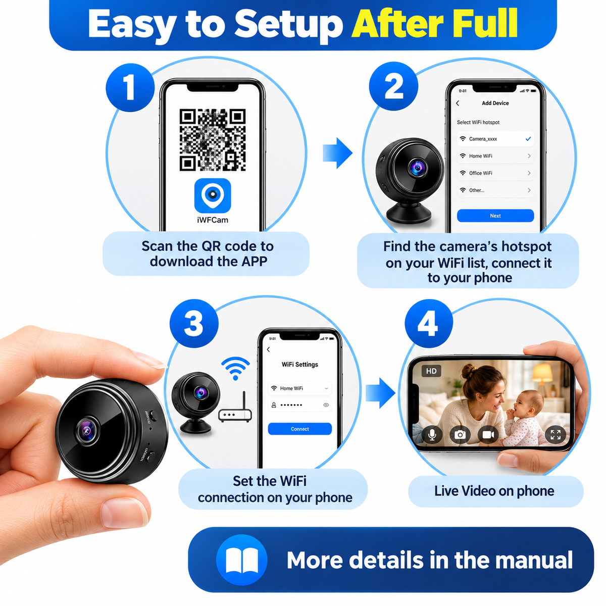Mini Wireless Security Camera - 1080P HD Magnetic Camera with Night Vision & Motion Detection