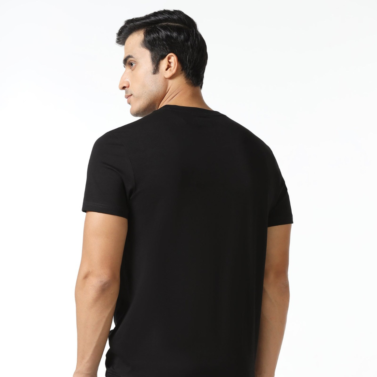 Black and White Neck Solid T-Shirt | Pack of 2 - Black & White