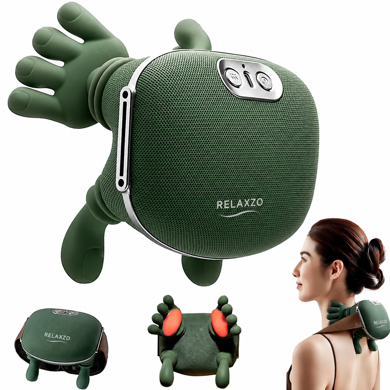 Relaxzo Neck, Shoulder & Back Massager for Body | Wireless Portable Heated Human Hand Design Massager for Pain Relief and Muscle Relax