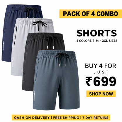 Men’s High-Quality Stretchable Shorts | Pack of 4