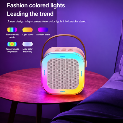 Mini Karaoke Speaker with Wireless Mic for Singing | Bluetooth Speaker & LED Lights