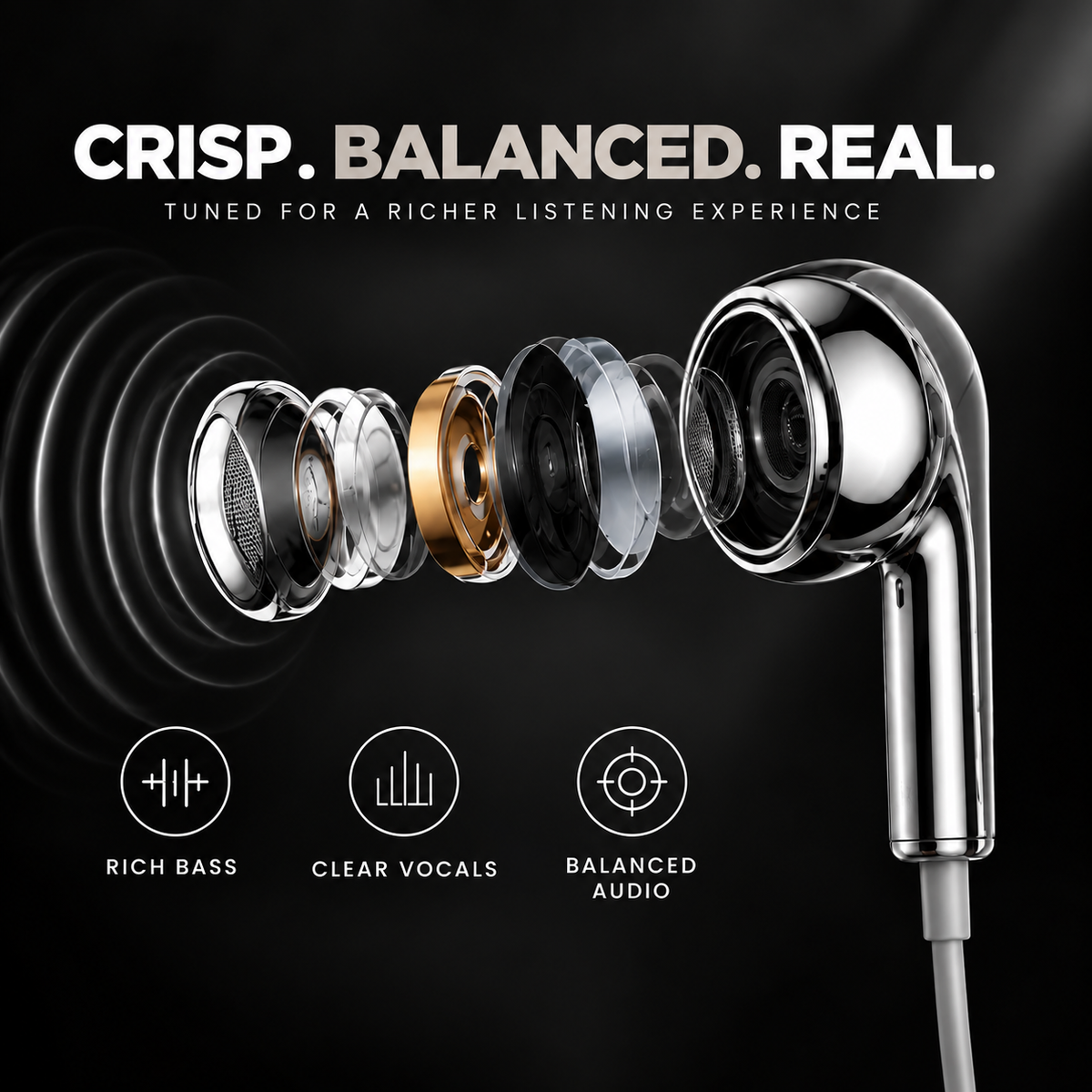 Relaxzo™ Chrome Wired Earphones