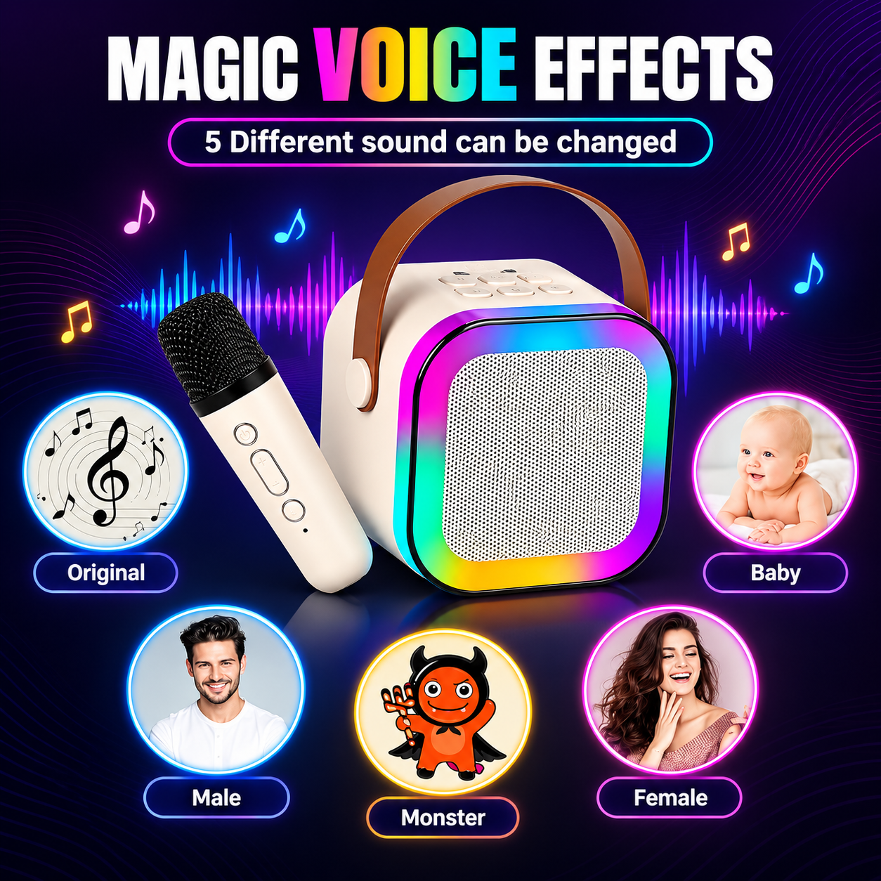 Mini Karaoke Speaker with Wireless Mic for Singing | Bluetooth Speaker & LED Lights