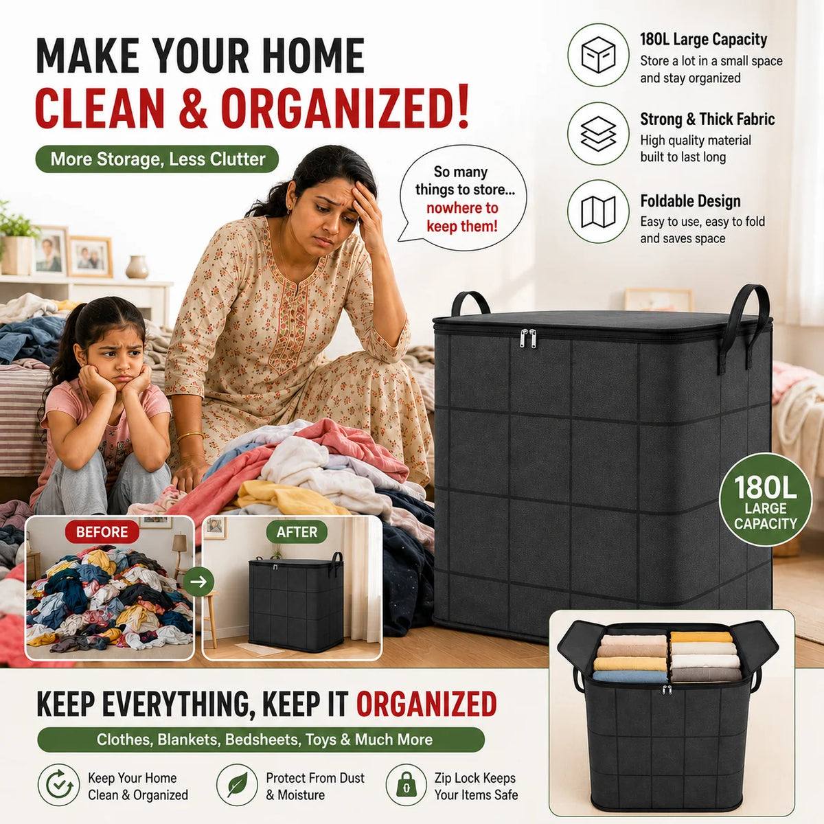 Extra Large Zippered Storage Organizer – BUY 1 GET 1 FREE