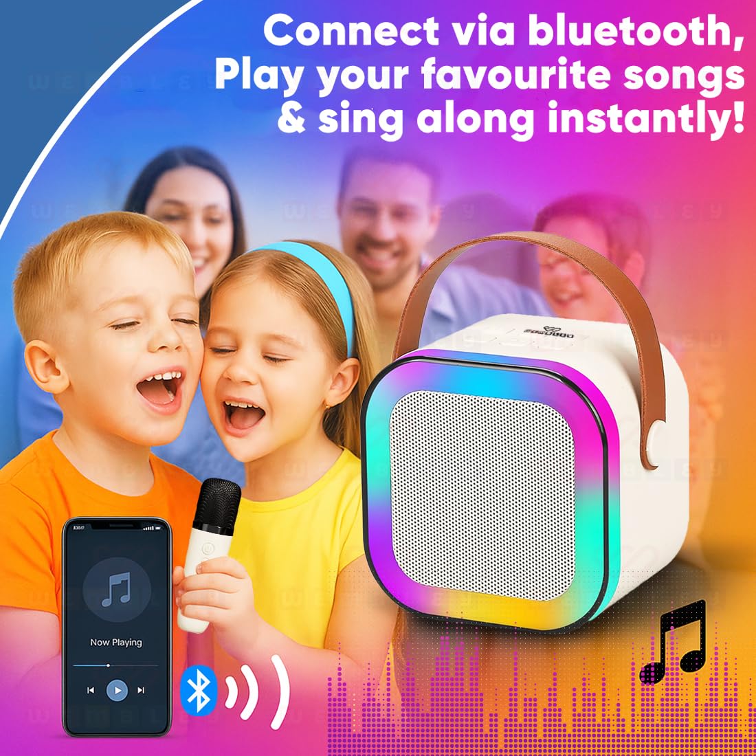 Mini Karaoke Speaker with Wireless Mic for Singing | Bluetooth Speaker & LED Lights