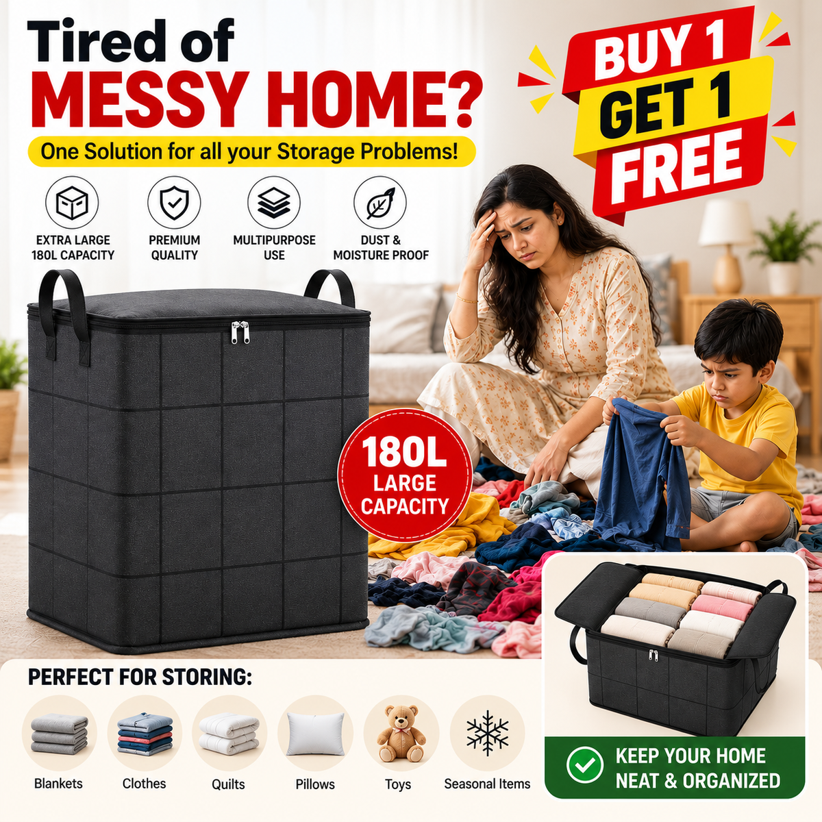 Extra Large Zippered Storage Organizer – BUY 1 GET 1 FREE