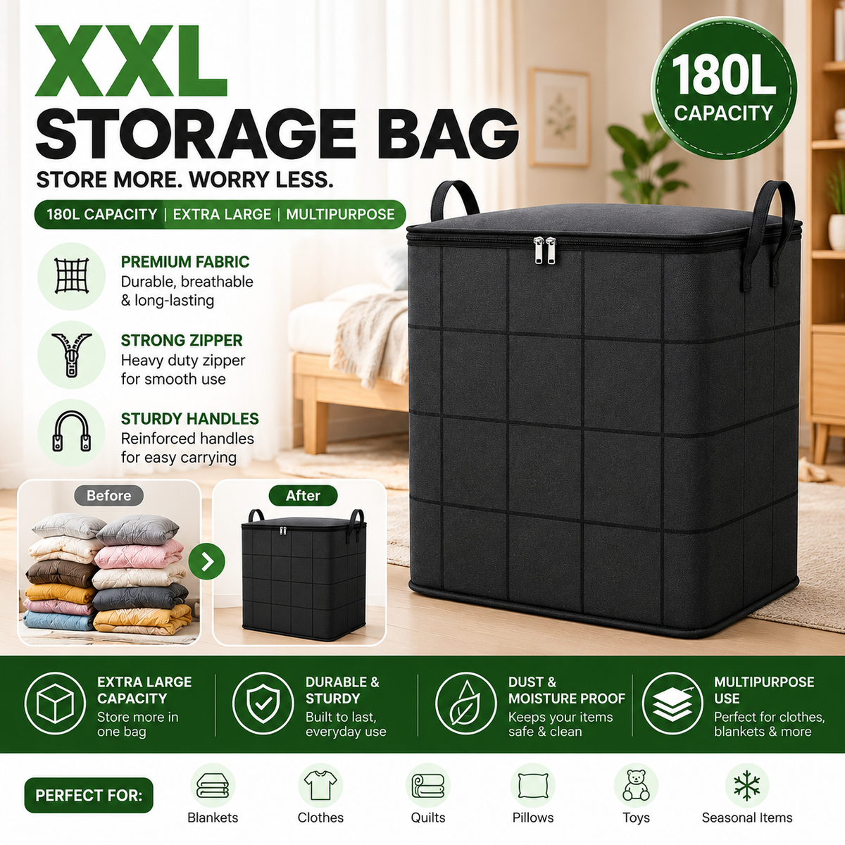Extra Large Zippered Storage Organizer – BUY 1 GET 1 FREE
