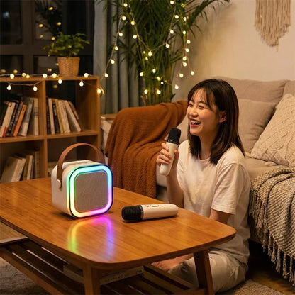 Mini Karaoke Speaker with Wireless Mic for Singing | Bluetooth Speaker & LED Lights