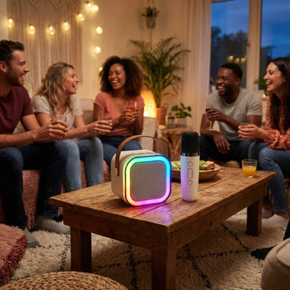 Mini Karaoke Speaker with Wireless Mic for Singing | Bluetooth Speaker & LED Lights