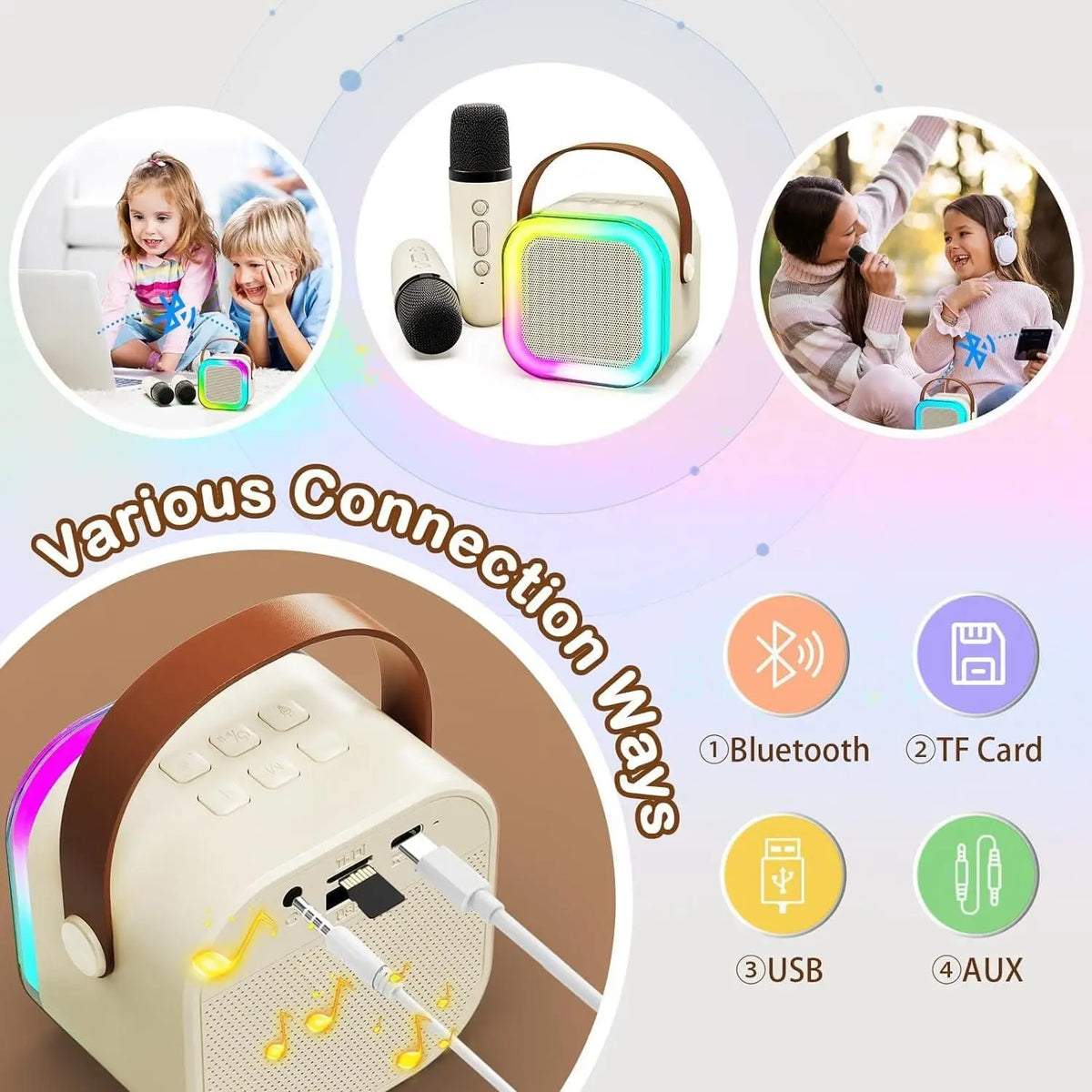 Mini Karaoke Speaker with Wireless Mic for Singing | Bluetooth Speaker & LED Lights