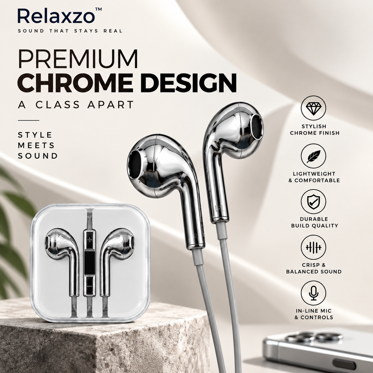 Relaxzo™ Chrome Wired Earphones
