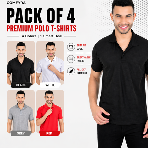 Men Solid Polo Neck T-Shirt Pack of 4