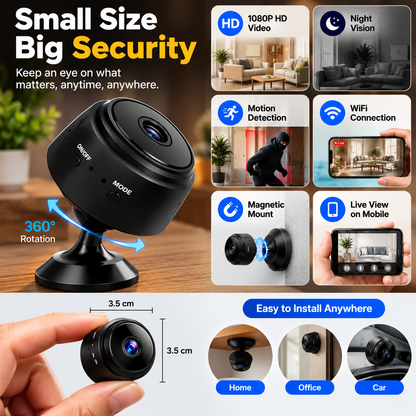 Mini Wireless Security Camera - 1080P HD Magnetic Camera with Night Vision & Motion Detection