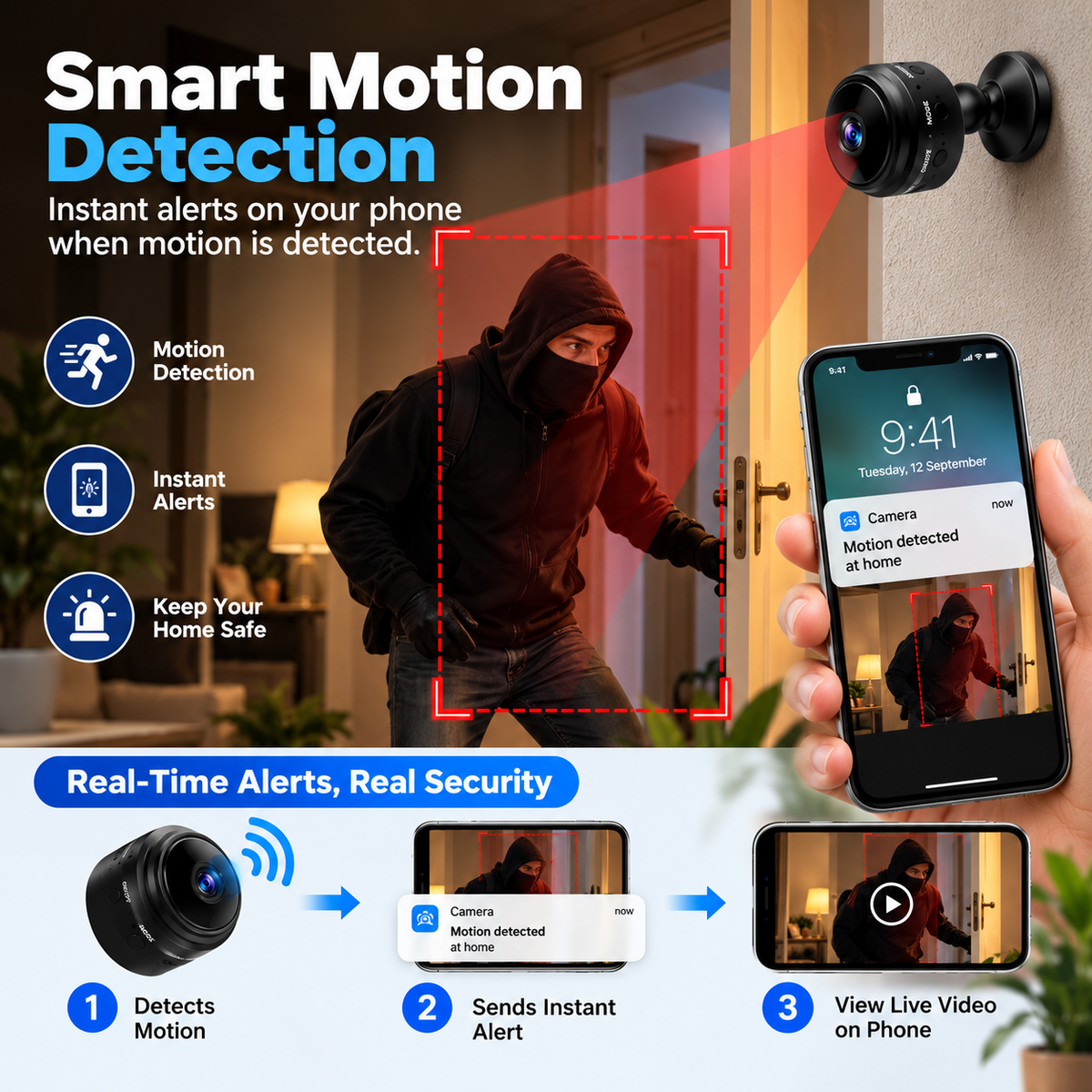 Mini Wireless Security Camera - 1080P HD Magnetic Camera with Night Vision & Motion Detection