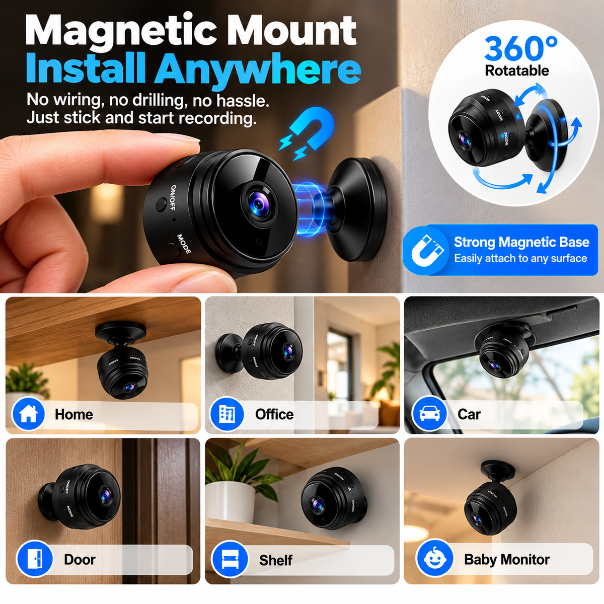 Mini Wireless Security Camera - 1080P HD Magnetic Camera with Night Vision & Motion Detection