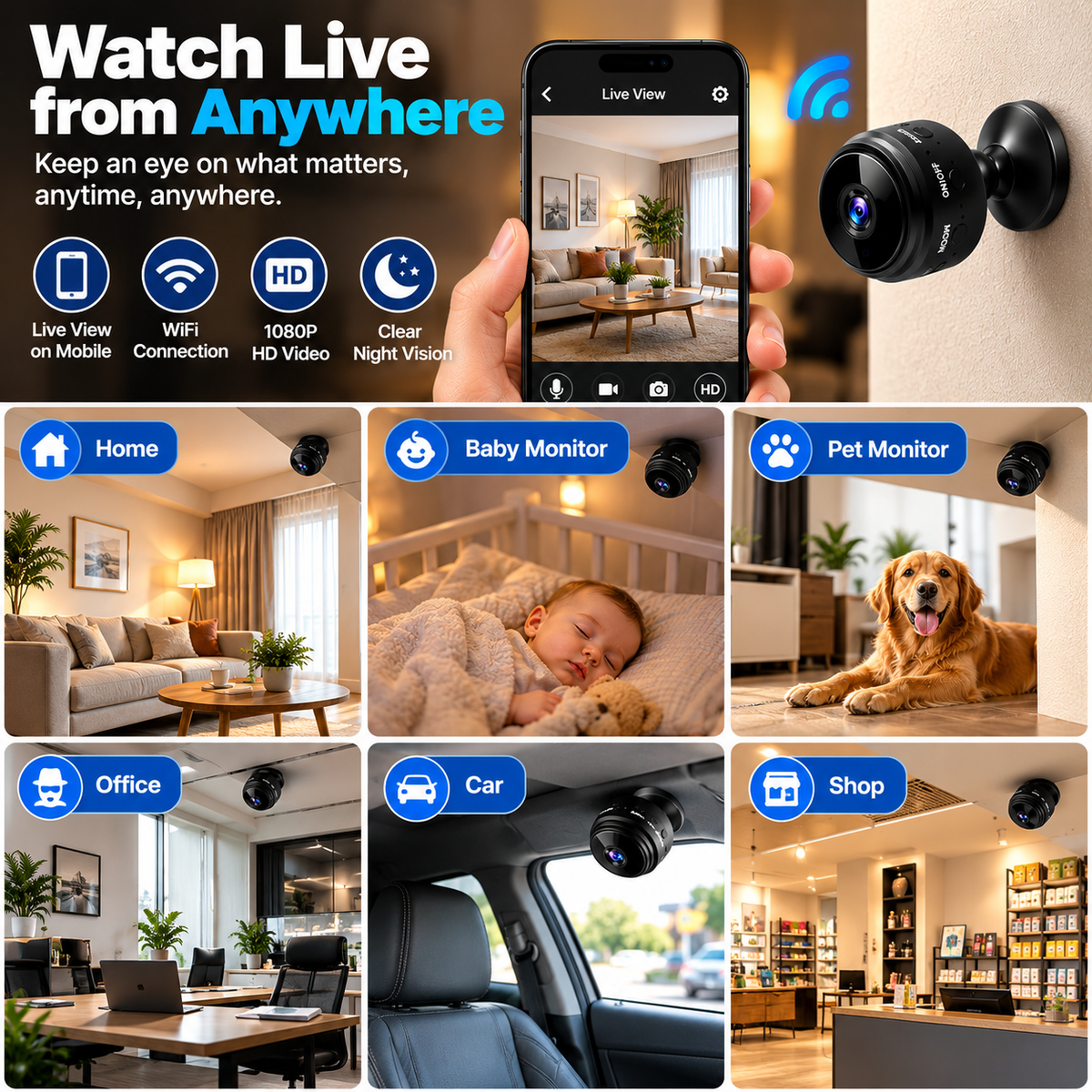 Mini Wireless Security Camera - 1080P HD Magnetic Camera with Night Vision & Motion Detection