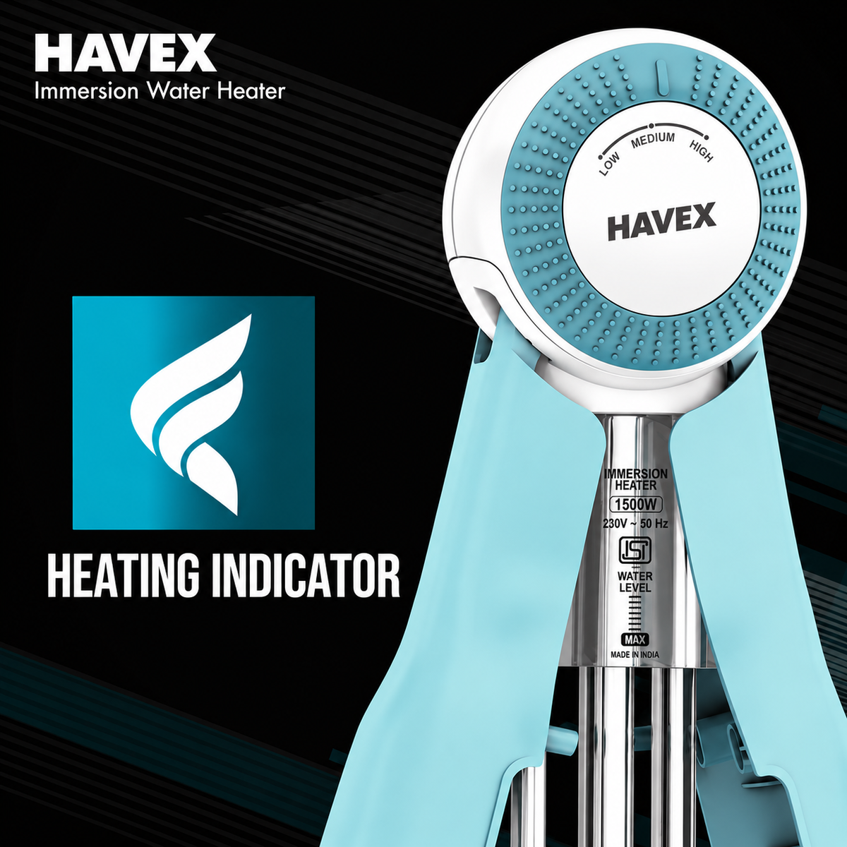 Havex™ 1500W Immersion Water Heater | Automatic Cut-Off | Adjustable Temperature Control | 1-Year Warranty